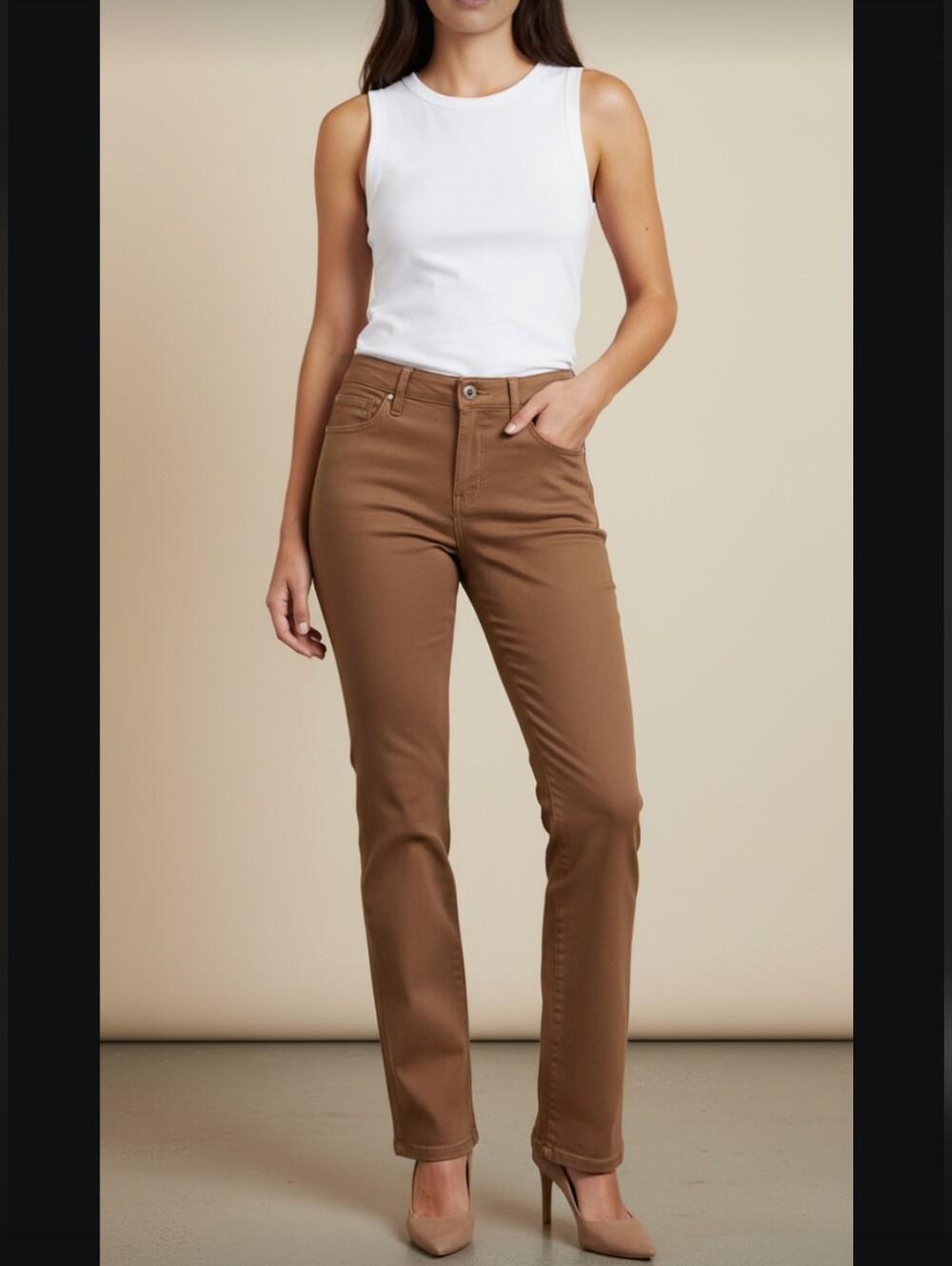 🌈Women's Jones New York Lexington Tan Straight Jeans, Sz 12